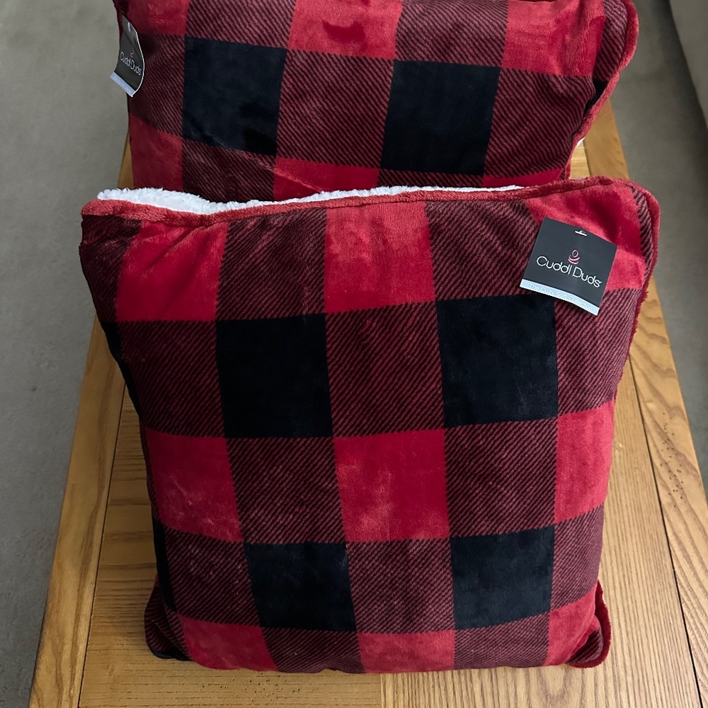 NWT BUNDLE of Two Cuddl Duds Buffalo Plaid Throw Pillows Lot Bundle of (2) 16x16